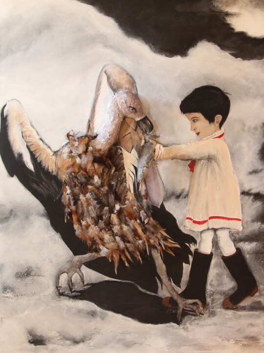 Malerei mit dem Titel "Le vautour et la fi…" von Robert Blanchette, Original-Kunstwerk, Acryl