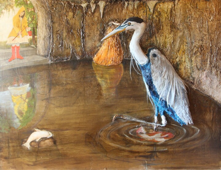 Malerei mit dem Titel "Le grand Héron." von Robert Blanchette, Original-Kunstwerk, Öl