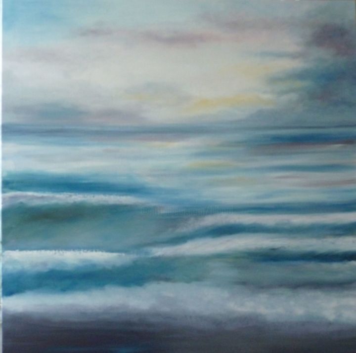 Peinture intitulée "La mer un soir d'hi…" par Brigitte Bibard-Guillon, Œuvre d'art originale, Huile