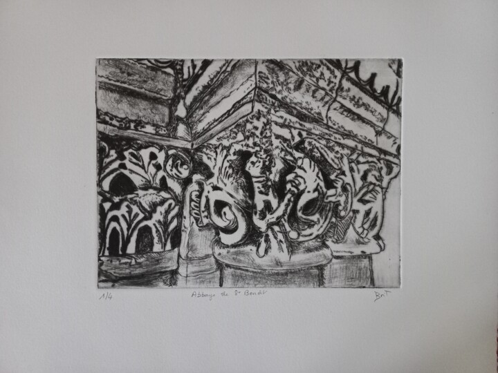 Εκτυπώσεις & Χαρακτικά με τίτλο "Abbaye de Saint-Ben…" από Brigitte Bibard-Guillon, Αυθεντικά έργα τέχνης, Χαρακτική