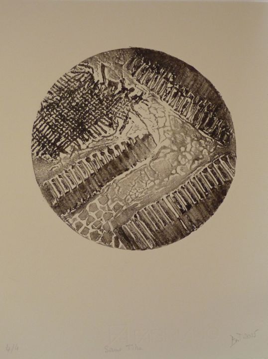 Printmaking titled "Rond bistre" by Brigitte Bibard-Guillon, Original Artwork, Collagraphy