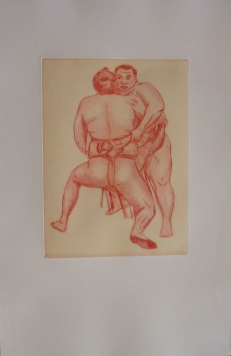 Obrazy i ryciny zatytułowany „Combat de sumos” autorstwa Brigitte Bibard-Guillon, Oryginalna praca, Rytownictwo