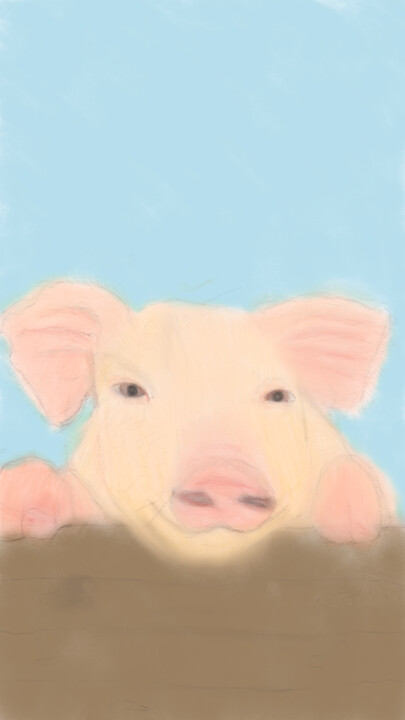 Painting titled "Happy Pig" by Bibi, Original Artwork, Digital Painting