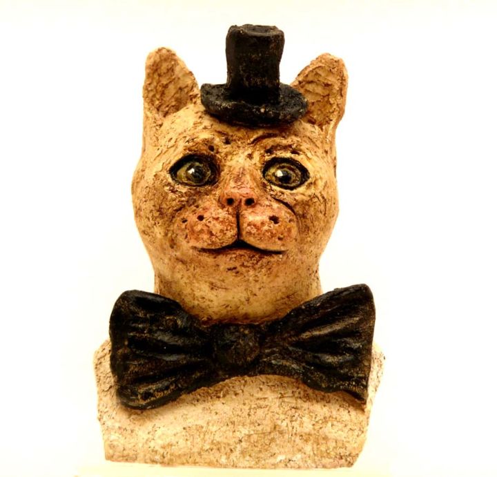 Scultura intitolato "chat-face.jpg" da Bibi Blanchet, Opera d'arte originale