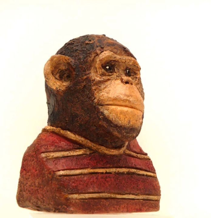 Sculptuur getiteld "singe-prof.jpg" door Bibi Blanchet, Origineel Kunstwerk, Terra cotta