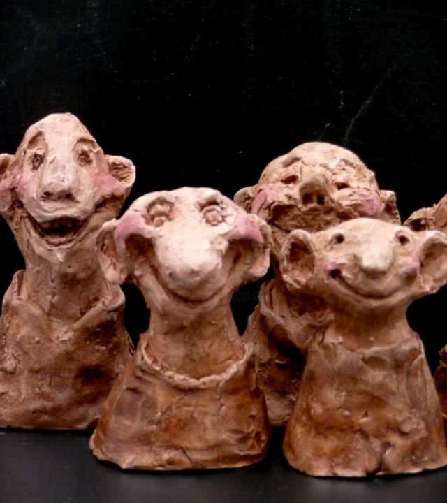 Sculpture intitulée "moines-hilares-mini…" par Bibi Blanchet, Œuvre d'art originale, Terre cuite