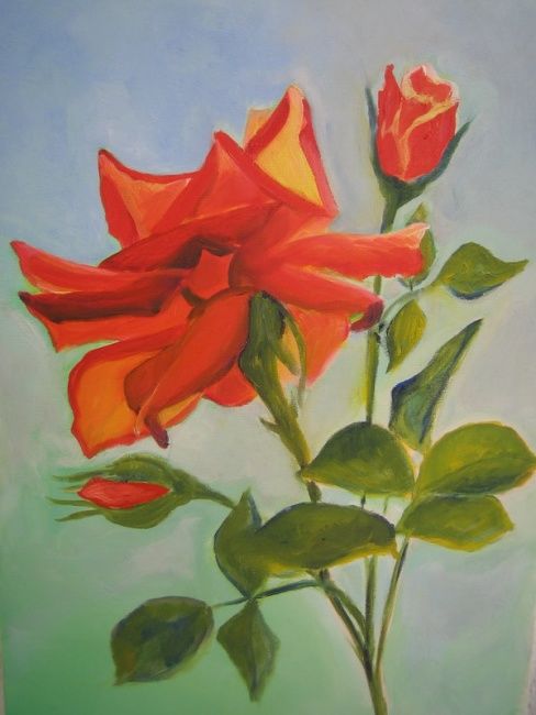 Painting titled "rose rouge" by B Arfaoui, Original Artwork, Oil