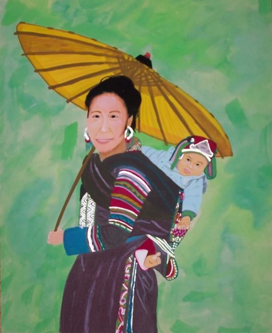 Peinture intitulée "femme et son enfant" par Eve Martinetti, Œuvre d'art originale,