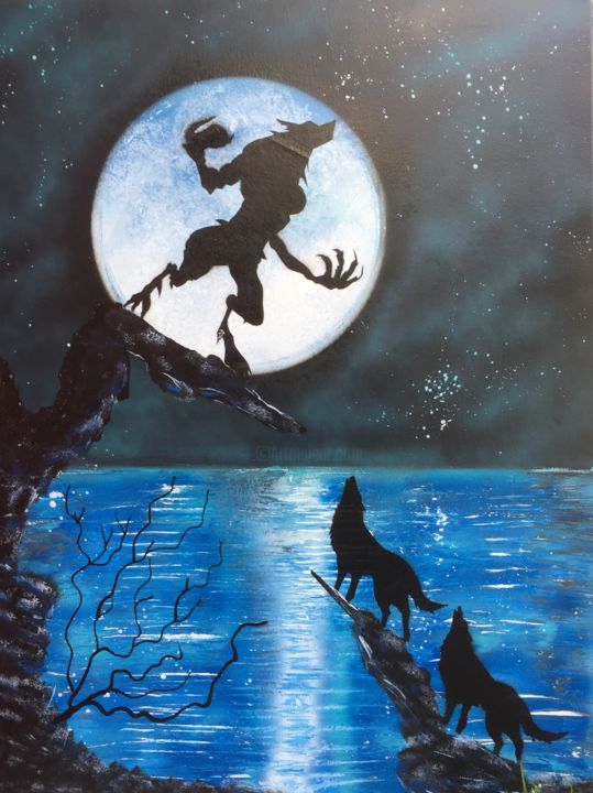 Painting titled "wolf man" by Behzad Masoumi, Original Artwork, Acrylic