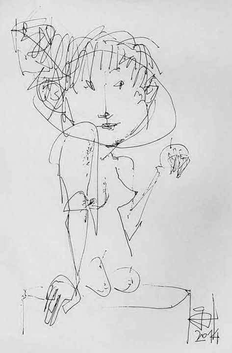 Dibujo titulada "Девушка с фруктами." por Bidzina Kavtaradze, Obra de arte original, Tinta