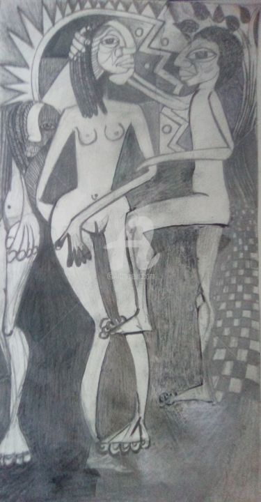 Рисунок под названием "Sem titulo" - Salato Licenço, Подлинное произведение искусства, Карандаш