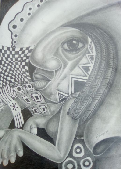 Desenho intitulada "Ginga menina" por Salato Licenço, Obras de arte originais, Lápis