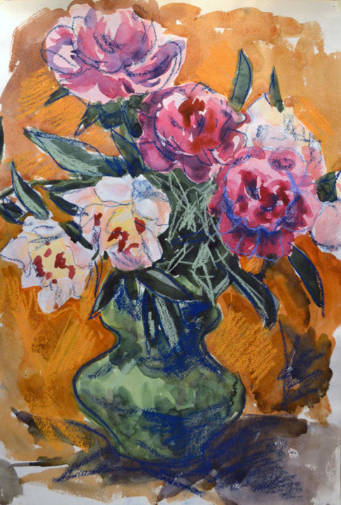 Painting titled "Flowers" by Nataliya Novozhilova, Original Artwork, Watercolor