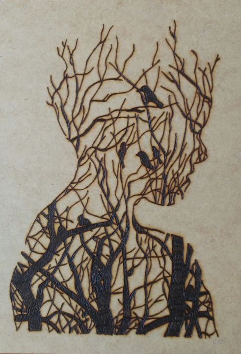 Gravures & estampes intitulée "Quadro árvore humana" par Bianca Vieira, Œuvre d'art originale, Embossage