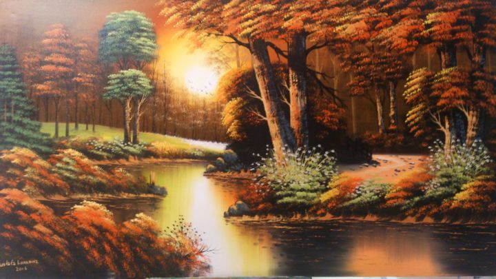Pintura intitulada "turuncu gün batımı" por Bi̇Hter Nazlican Taştan, Obras de arte originais