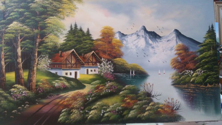 Malerei mit dem Titel "komşu evler" von Bi̇Hter Nazlican Taştan, Original-Kunstwerk