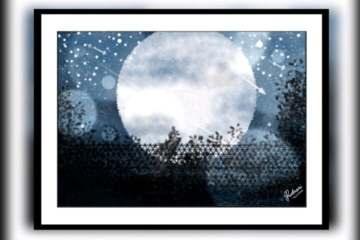 Digital Arts titled "Snowing night moon" by Bijet Arudrani, Original Artwork, Digital Painting
