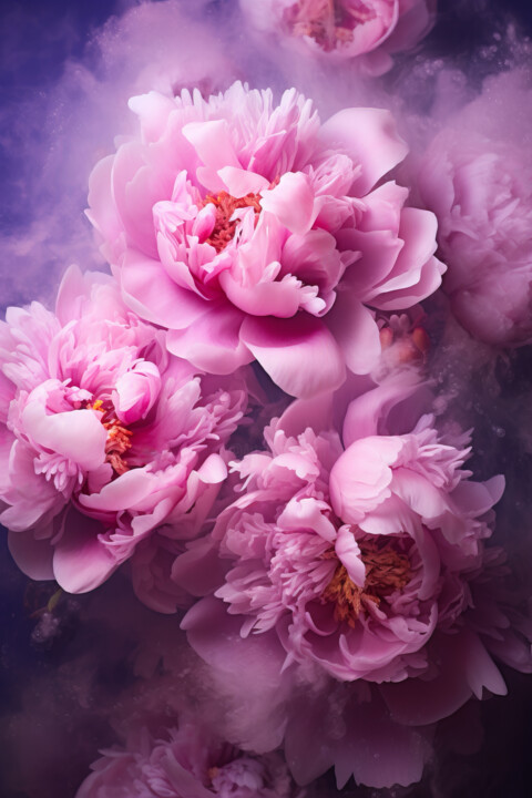 Digital Arts titled "Pink Flowers" by Bilge Paksoylu, Original Artwork, AI generated image