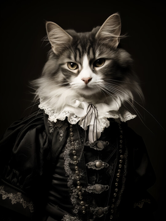 Arte digitale intitolato "Cat in Costume" da Bilge Paksoylu, Opera d'arte originale, Immagine generata dall'IA