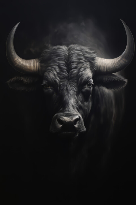 Arts numériques intitulée "Black Bull" par Bilge Paksoylu, Œuvre d'art originale, Image générée par l'IA