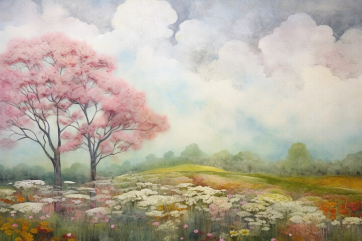 Arts numériques intitulée "Dreamy Spring 2" par Bilge Paksoylu, Œuvre d'art originale, Image générée par l'IA