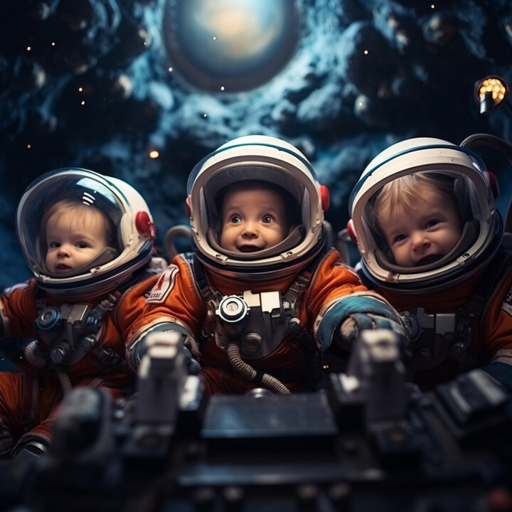 Arts numériques intitulée "Astronaut Kids 2" par Bilge Paksoylu, Œuvre d'art originale, Image générée par l'IA