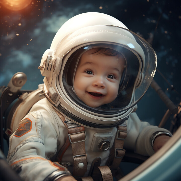 Digitale Kunst getiteld "Astronaut Kids 4" door Bilge Paksoylu, Origineel Kunstwerk, AI gegenereerde afbeelding