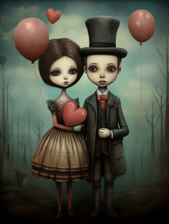 Digital Arts titled "Loving Couple" by Bilge Paksoylu, Original Artwork, AI generated image