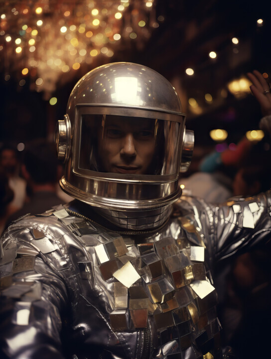 Arts numériques intitulée "Disco Astronaut 2" par Bilge Paksoylu, Œuvre d'art originale, Image générée par l'IA