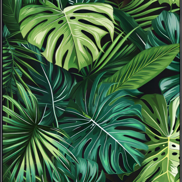 Digitale Kunst mit dem Titel "Green Bold Leaves" von Bilge Paksoylu, Original-Kunstwerk, KI-generiertes Bild