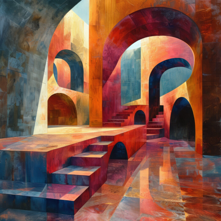 Arts numériques intitulée "Colourful Geometric…" par Bilge Paksoylu, Œuvre d'art originale, Image générée par l'IA