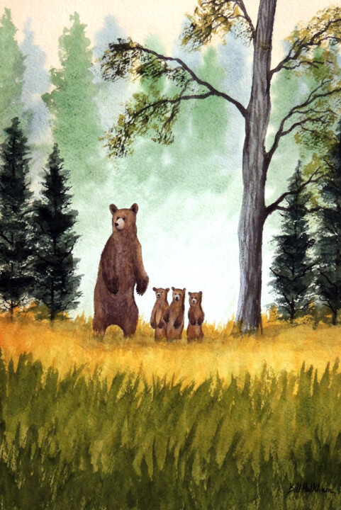 Schilderij getiteld "When Bears Smell Th…" door Bill Holkham, Origineel Kunstwerk, Aquarel