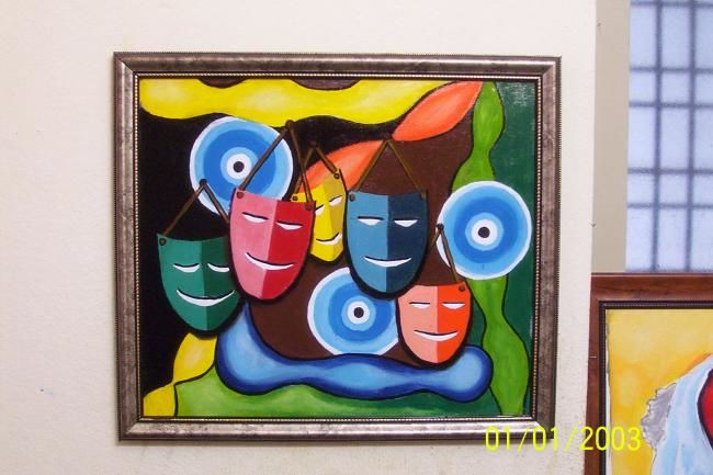 Peinture intitulée "masks" par Billa Narasimmha, Œuvre d'art originale, Huile