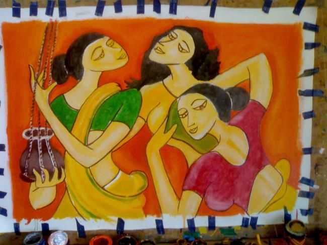 Peinture intitulée "dahi baai" par Billa Narasimmha, Œuvre d'art originale, Huile