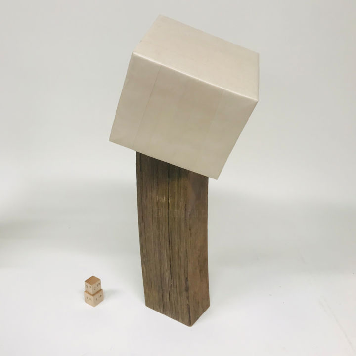 Sculpture titled "Floating Cube" by Bill Enck, Original Art, Wood