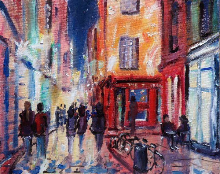 Painting titled "Temple Bar Dublin C…" by Bill O'Brien, Original Artwork, Oil