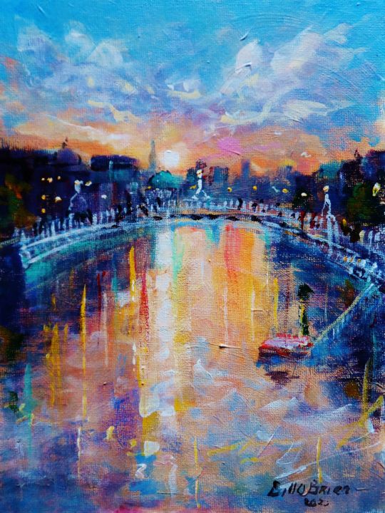 Painting titled "Hapenny Bridge, Aut…" by Bill O'Brien, Original Artwork, Acrylic