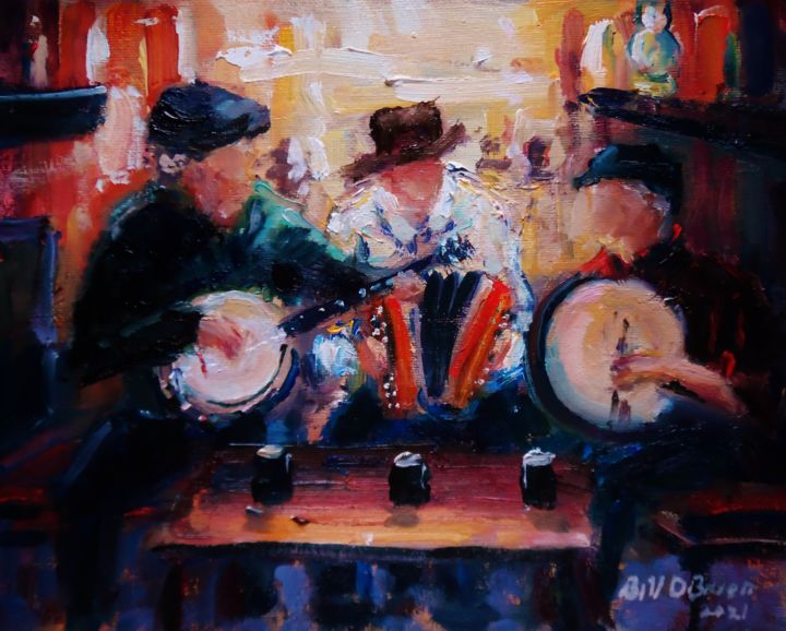 Peinture intitulée "3 Pints and The Rak…" par Bill O'Brien, Œuvre d'art originale, Huile