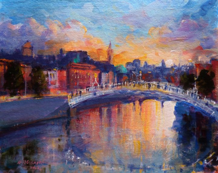 「Hapenny Bridge Dubl…」というタイトルの絵画 Bill O'Brienによって, オリジナルのアートワーク, アクリル