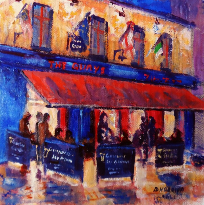 Painting titled "The Quays Galway Ir…" by Bill O'Brien, Original Artwork, Oil Mounted on Cardboard