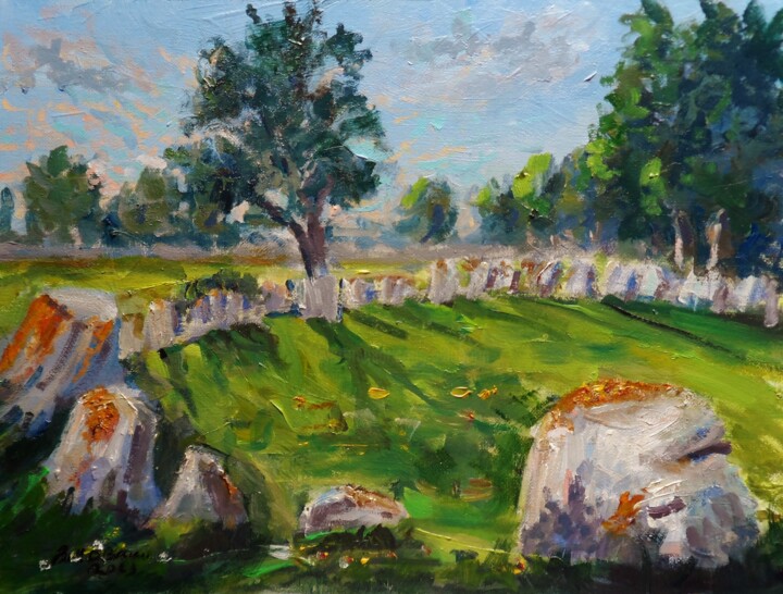 Painting titled "Grange Standing Sto…" by Bill O'Brien, Original Artwork, Oil