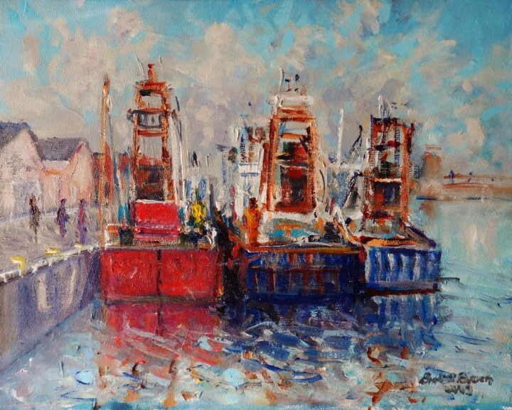 Painting titled "Howth Trawlers West…" by Bill O'Brien, Original Artwork, Oil