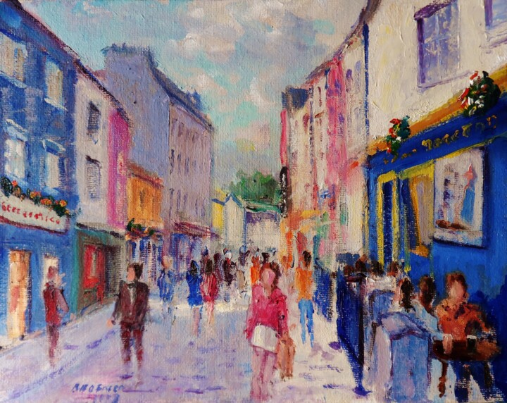 Pintura titulada "Galway Quay St. Sun…" por Bill O'Brien, Obra de arte original, Oleo