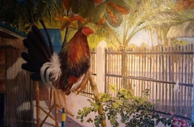 Ζωγραφική με τίτλο "Fionas Rooster" από Bill O'Brien, Αυθεντικά έργα τέχνης, Μελάνι