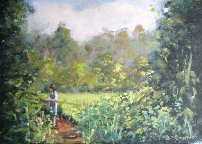 Painting titled "Blackberry Picking" by Bill O'Brien, Original Artwork