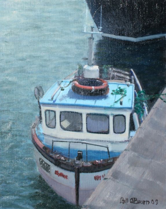 绘画 标题为“Blue Boat West Pier…” 由Bill O'Brien, 原创艺术品, 油