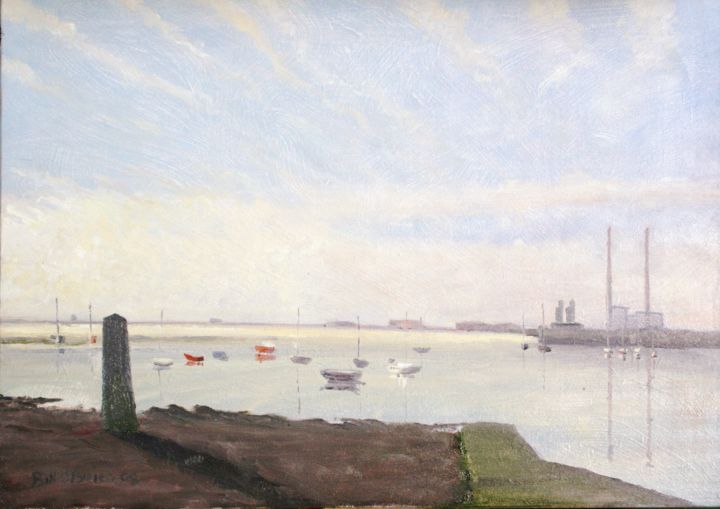 Schilderij getiteld "Dublin Bay Clontarf" door Bill O'Brien, Origineel Kunstwerk, Olie