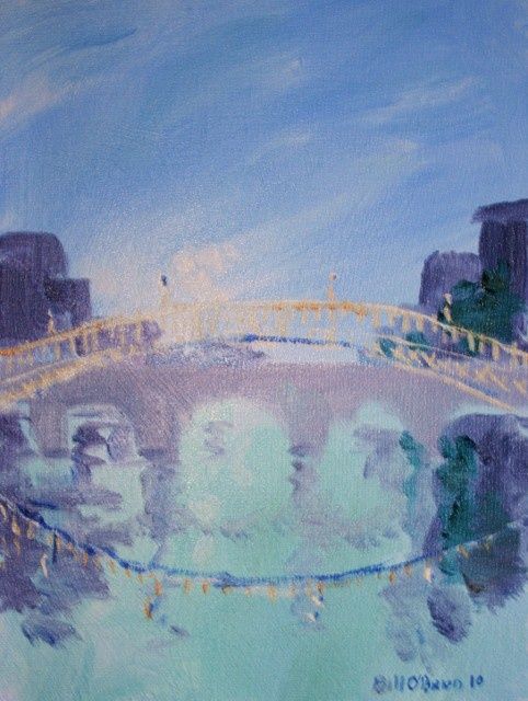 Pintura titulada "Ha'penny Bridge Blu…" por Bill O'Brien, Obra de arte original, Oleo