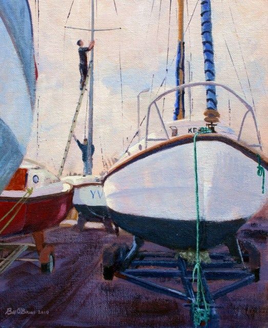 Painting titled "Easter at the Boaty…" by Bill O'Brien, Original Artwork, Oil
