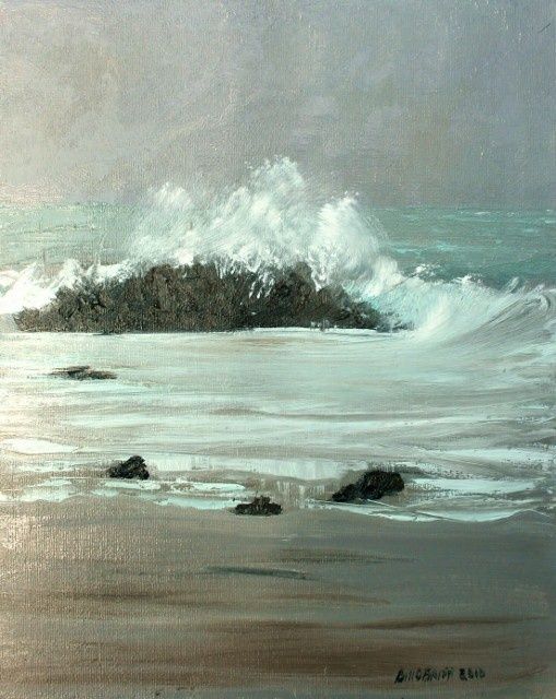 Painting titled "Winter on the rocks" by Bill O'Brien, Original Artwork, Oil